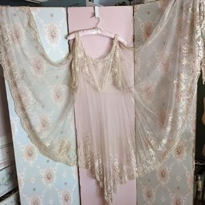 SOLD THE Edwardian Flapper Net Lace Embroidered Boudoir Coat Dressing Gown